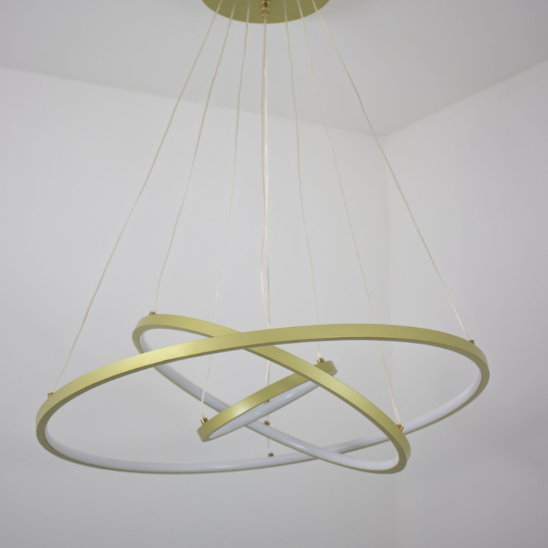 Lustre Pendente Aliança com 4 Anéis Dourados + Controle Remoto (BRINDE)