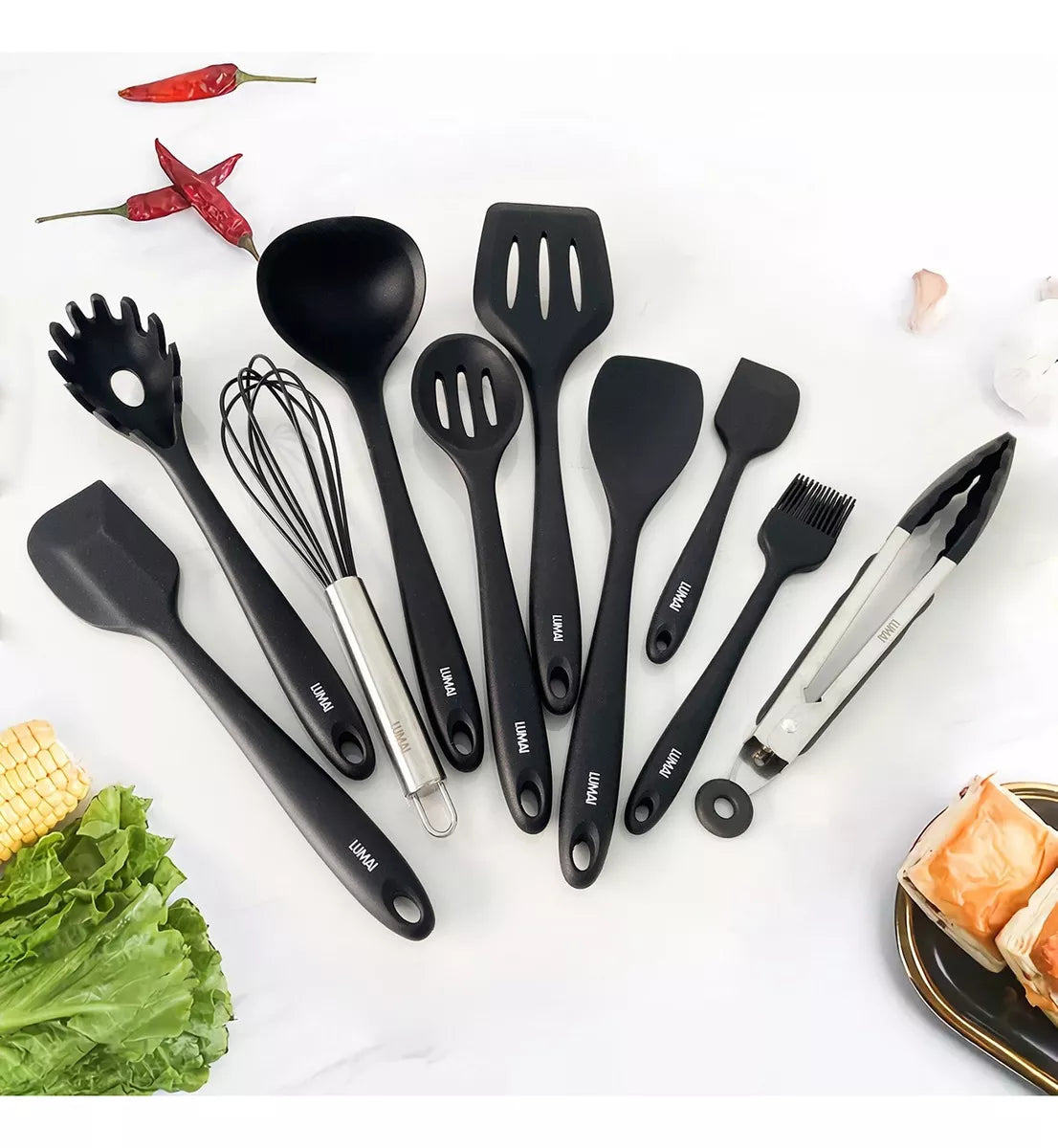 Kit Jogo de Panelas Golden Life Antiaderente Dourado em Cerâmico + Utensílios (BRINDE)