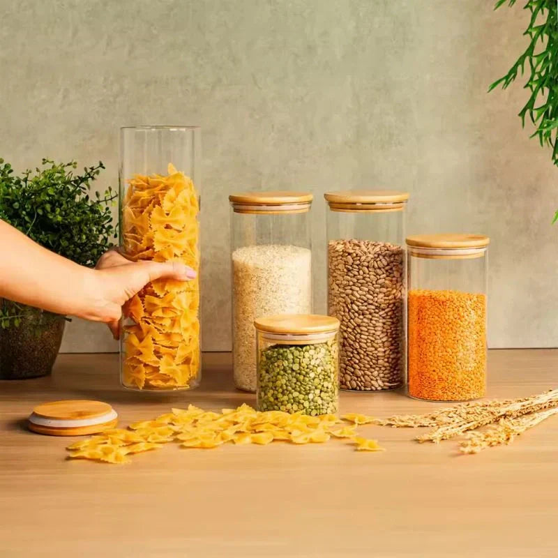 Kit 11 Potes Artesanais com Tampa de Bambu