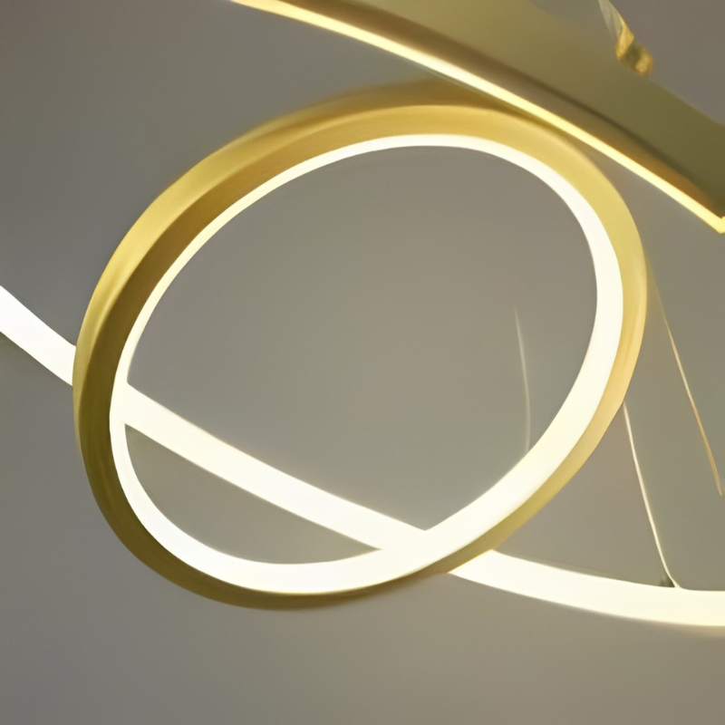 Lustre Pendente Aliança com 4 Anéis Dourados + Controle Remoto (BRINDE)