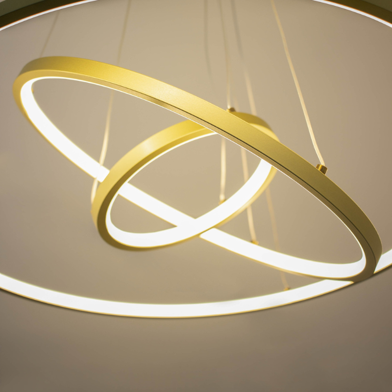 Lustre Pendente Aliança com 4 Anéis Dourados + Controle Remoto (BRINDE)