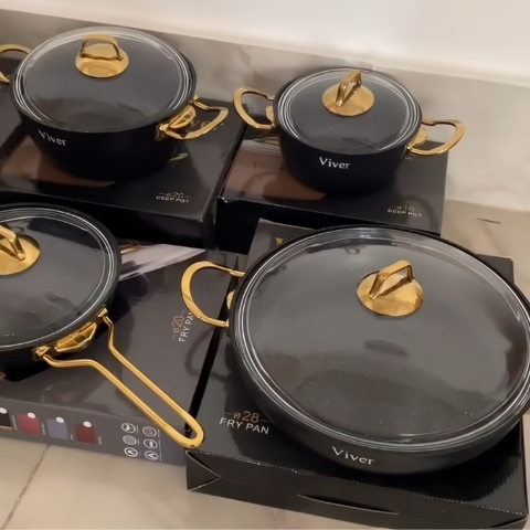 Kit Jogo de Panelas Golden Life Antiaderente Dourado em Cerâmico + Utensílios (BRINDE)