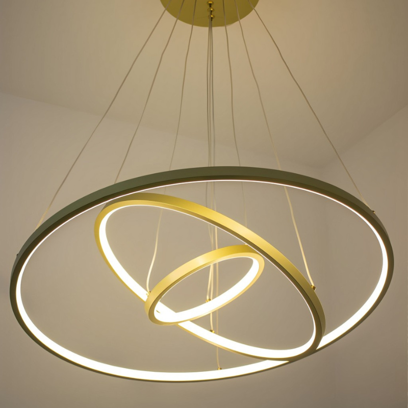 Lustre Pendente Aliança com 4 Anéis Dourados + Controle Remoto (BRINDE)