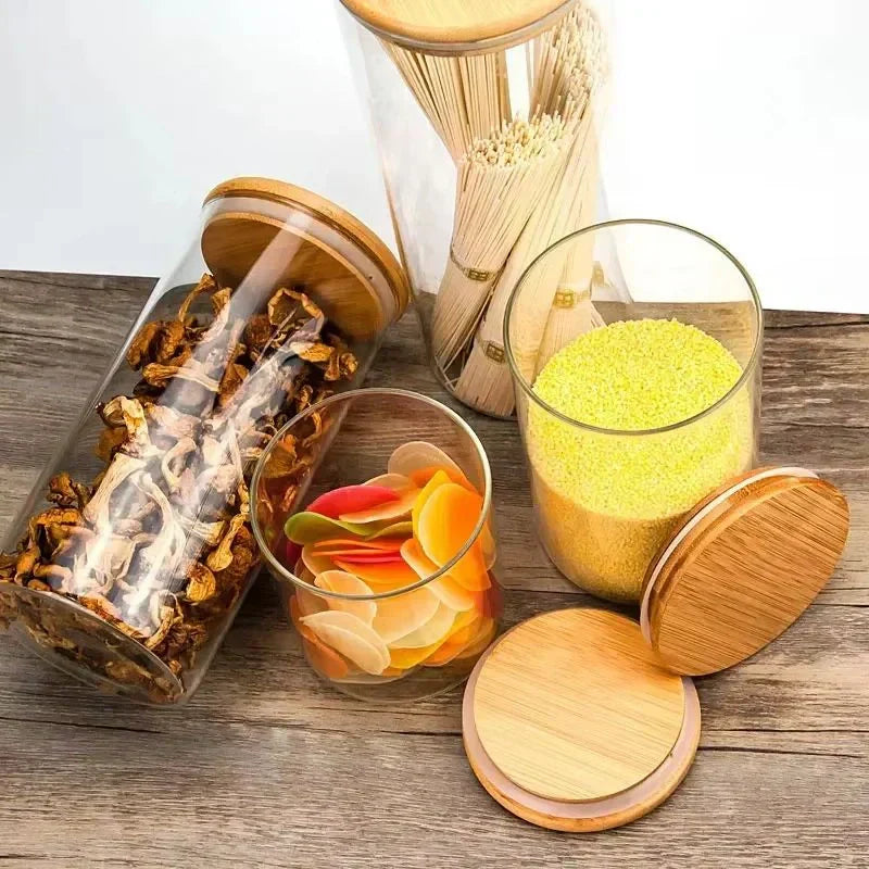 Kit 11 Potes Artesanais com Tampa de Bambu