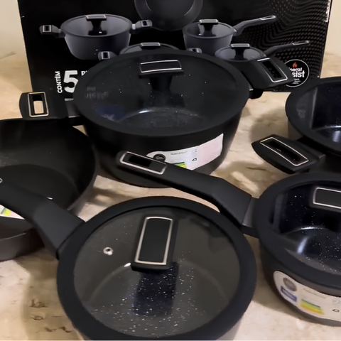 Kit Jogo de Panelas Carbon Inox com Revestimento Antiaderente Cerâmico + BRINDE: Utensílios