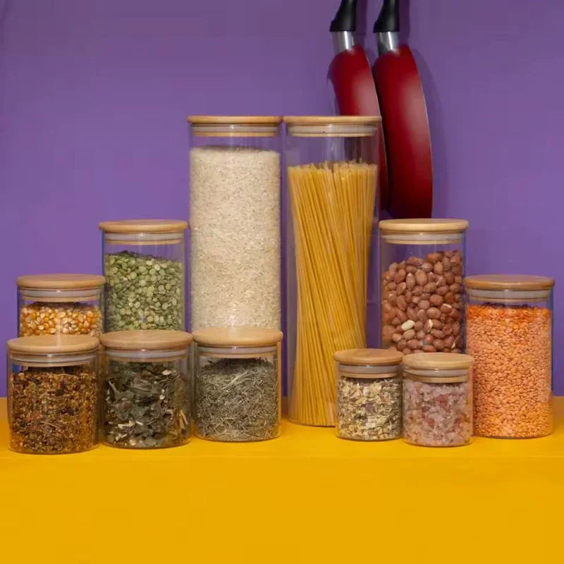 Kit 11 Potes Artesanais com Tampa de Bambu