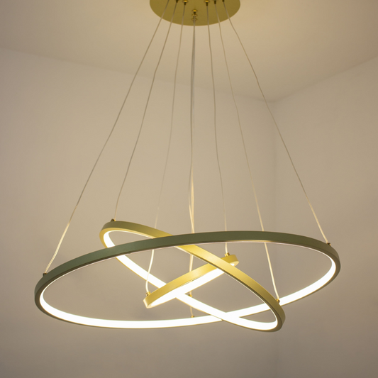 Lustre Pendente Aliança com 4 Anéis Dourados + Controle Remoto (BRINDE)