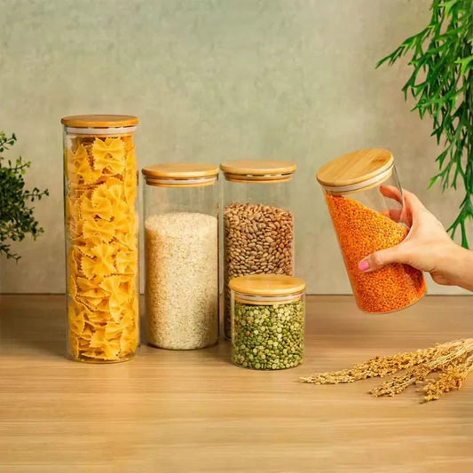 Kit 11 Potes Artesanais com Tampa de Bambu