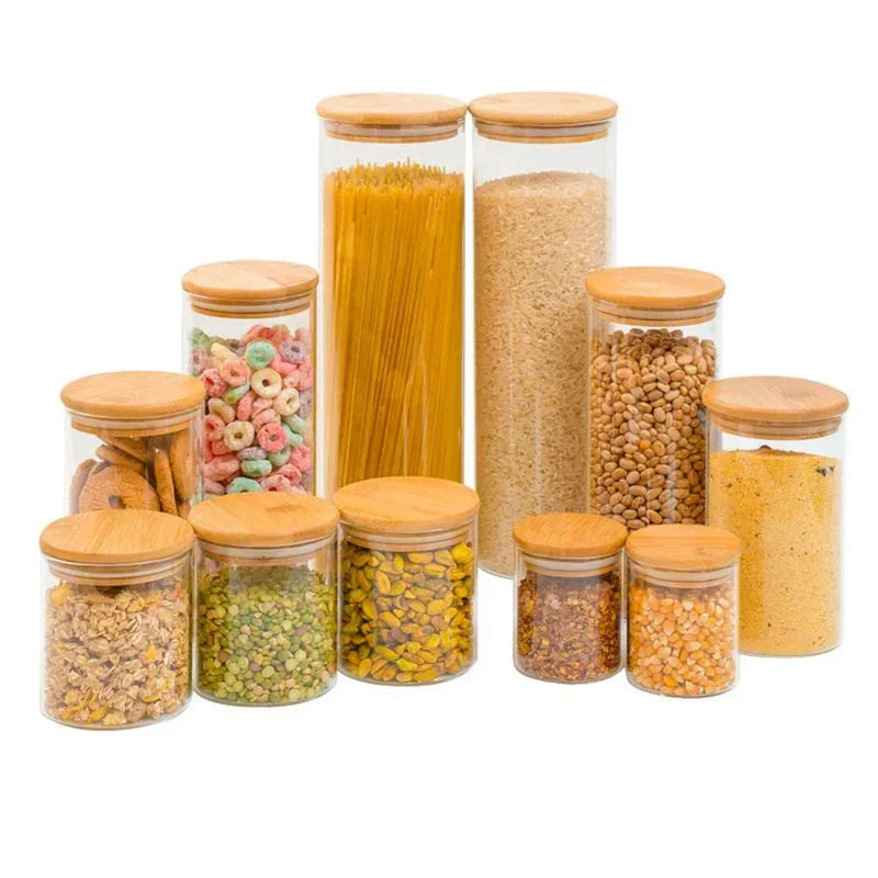 Kit 11 Potes Artesanais com Tampa de Bambu