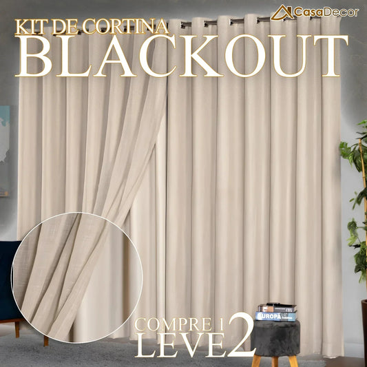 [Pague 1, Leve 2] Cortina Blackout com Voil e Linho com 20 Ilhós Cromados
