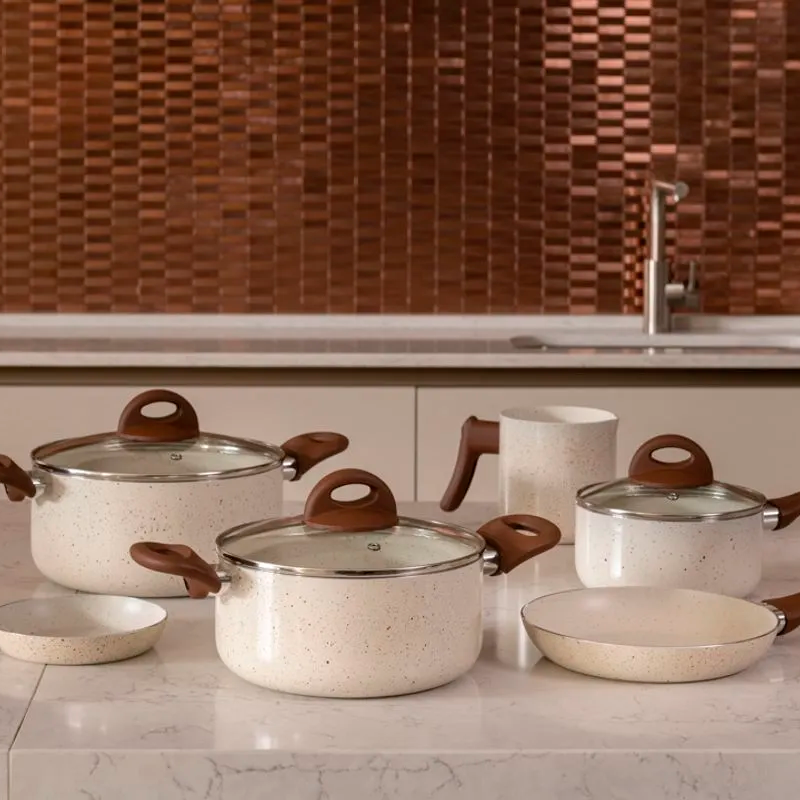 Kit Jogo de 8 Panelas Inox com Revestimento Antiaderente Cerâmico + BRINDE: Utensílios