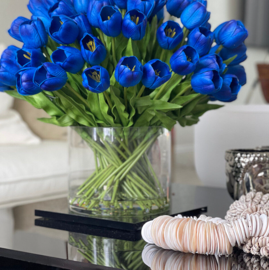 Vaso Cilíndrico Rota Grande com Tulipas Azuis