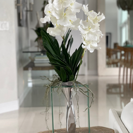 Vaso Elvis Flutuante em Alumínio com Orquídeas Vanda Artificiais