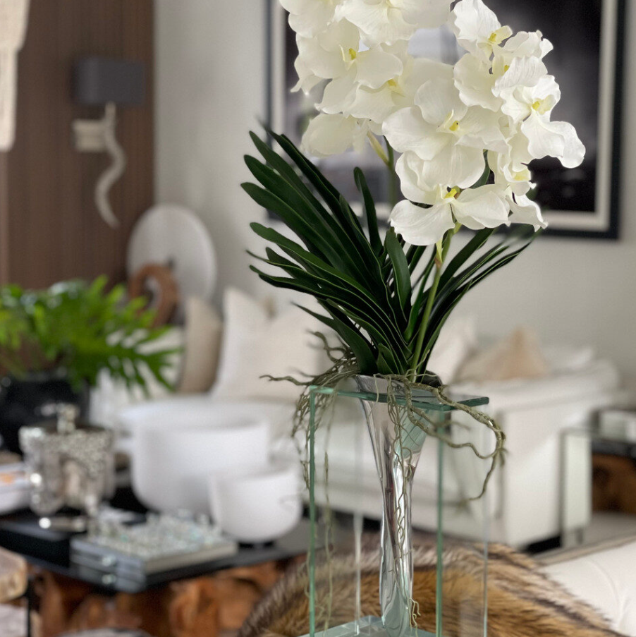 Vaso Elvis Flutuante em Alumínio com Orquídeas Vanda Artificiais