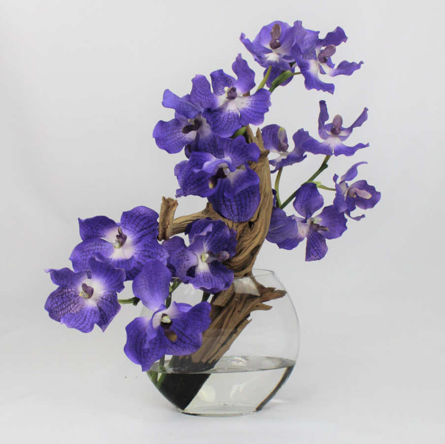 Vaso Moon 25 cm com Orquídeas Vanda Roxas