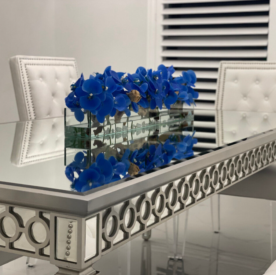 Vaso Decorativo de Vidro Casa Moderna 122 cm com Orquídeas Azuis