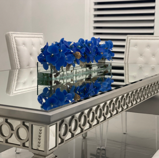 Vaso Decorativo de Vidro Casa Moderna 122 cm com Orquídeas Azuis