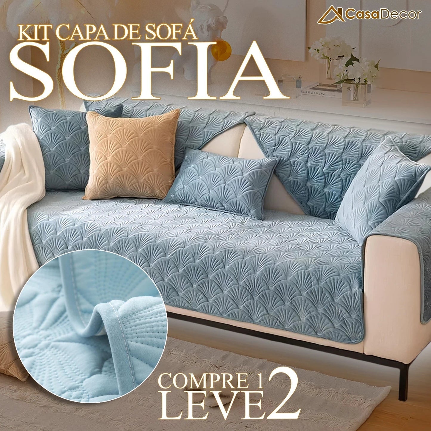 [Pague 1, Leve 2] Capa de Sofá Sofia + 2 Fronhas (BRINDE)