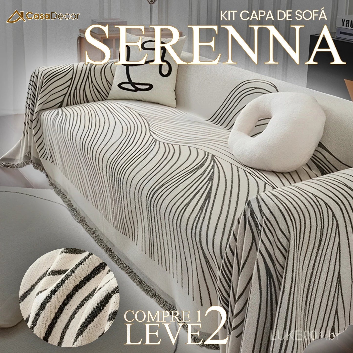 [Pague 1, Leve 2] Capa de Sofá Serenna + 2 Fronhas (BRINDE)