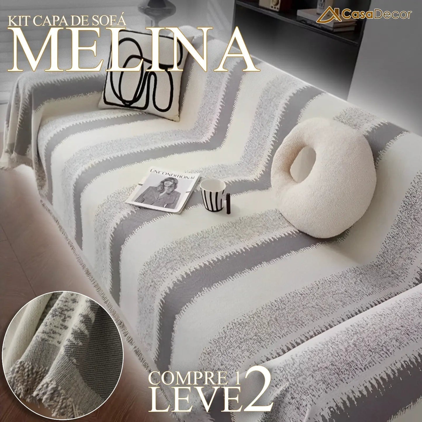 [Pague 1, Leve 2] Capa de Sofá Melina +  2 Fronhas (BRINDE)